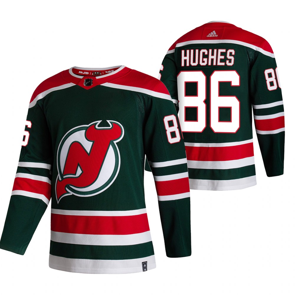 2021 Adidias New Jersey Devils #86 Jack Hughes Green Men Reverse Retro Alternate NHL Jersey